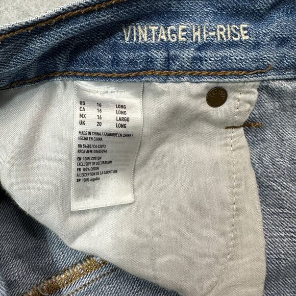 American Eagle Jeans WMNS 16L Blue Vintage Hi-Rise Two Tone Frayed Hem Festival - Picture 5 of 12